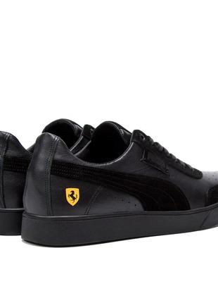 Мужские кожаные кроссовки puma (пума) ferrari black, мужские туфли черные, кеды повседневные. мужская обувь5 фото