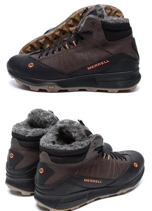 Мужские зимние кожаные ботинки merrell chocolate, сапоги, кроссовки зимние коричневые, спортивные ботинки1 фото