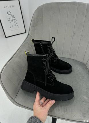 Женские ботинки зимние черные натуральная замша купить ботинки замша