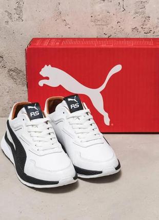 Чоловічі шкіряні кросівки puma (пума) rs white, чоловічі шкіряні туфлі білі, кеди повсякденні. чоловіче взуття10 фото