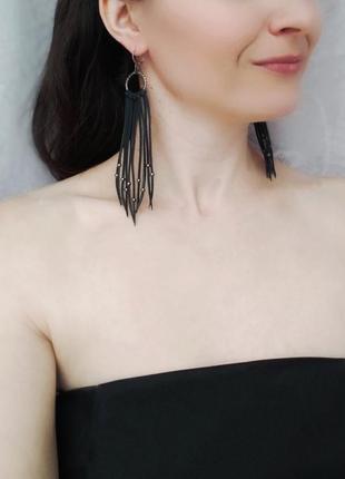 Кожаные серьги-кисти ′blacklea′