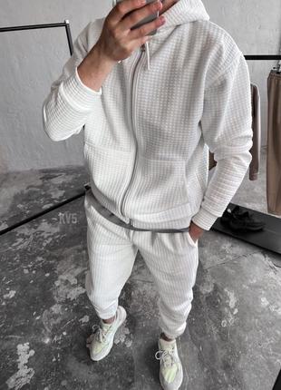 Чоловічий спортивний костюм білий ( спорт штани + кофта на замку )2 фото
