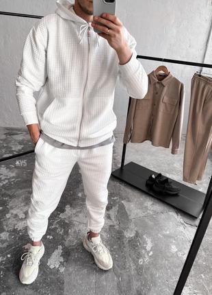 Мужской спортивный костюм белый ( спорт штаны + кофта на замке )