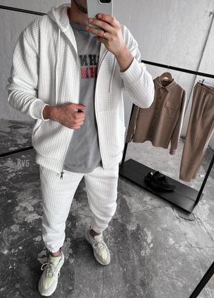 Чоловічий спортивний костюм білий ( спорт штани + кофта на замку )3 фото