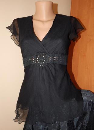 Шифоновая блуза жатка с кружевом1 фото