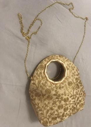 Сумка сумочка клатч ридикюль нарядная коктельная золотая парча2 фото