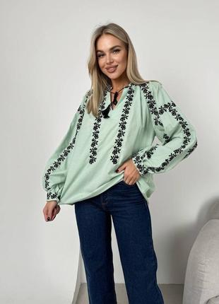 Колоритная блуза вышиванка, украинская вышиванка, этатно рубашка с вышивкой3 фото