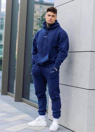 Мужской спортивный костюм утепленный трехнитка синий vizavi nvs зимний костюм на флисе худи штаны