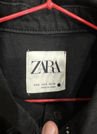 Джинсовая рубашка куртка с бахромой и стразами zara6 фото