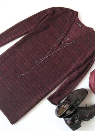 Бордовый удлиненный свитер bershka с разрезами по бокам и шнуровкой кофта с шнуровкой