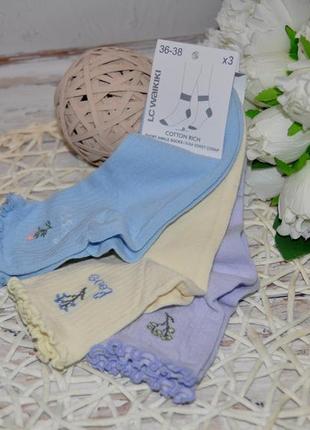 36-38 нові фірмові жіночі шкарпетки 3 пари в рубчик з принтом квіти lc waikiki вайкікі4 фото