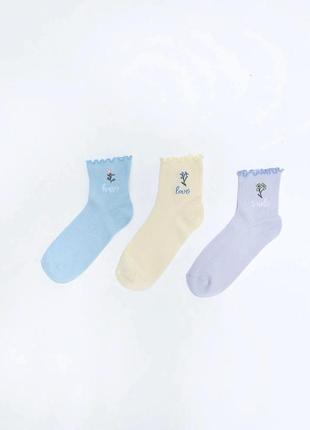 36-38 нові фірмові жіночі шкарпетки 3 пари в рубчик з принтом квіти lc waikiki вайкікі3 фото