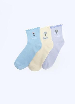 36-38 нові фірмові жіночі шкарпетки 3 пари в рубчик з принтом квіти lc waikiki вайкікі