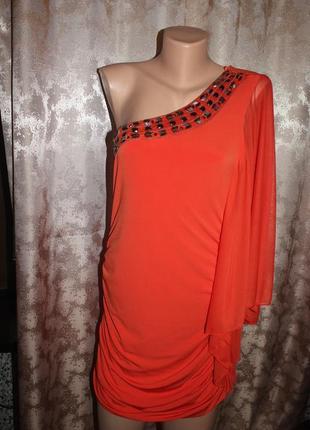 Платье на одно плечо коралловое atmosphere