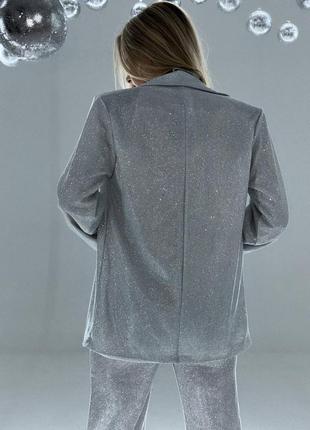 Сяючий костюм трійка піджак+брюки+топ срібло та графіт7 фото