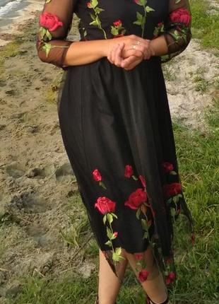Платье платье миди вечернее в украинском стиле с розами