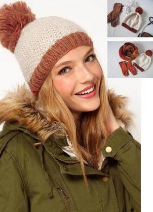 Вовняна шапка з помпоном тепла шапка шерсть шапка з вовни бежева шапка зима зимова шапка на зиму4 фото