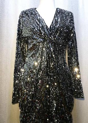 Жіноча блискуча ошатна вечірня новорічна сукня, велюрове плаття клубна сукня паєтка