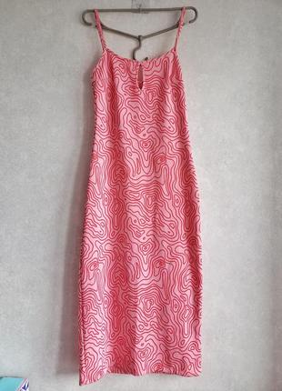 Розовое миди платье zara из коллекций barbie. жаккардовое миди платье на тонких бретелях zara5 фото