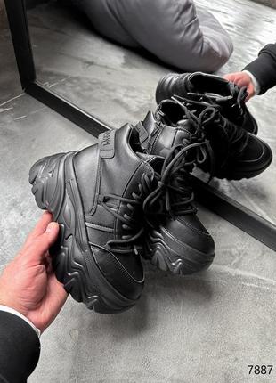 Распродажа черные зимние утепленные высокие кроссовки - хайтопы на высокой подошве9 фото