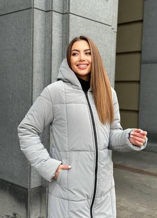 Женское зимнее стеганое пальто из бархатной плащевки с капюшоном на молнии размеры 42-523 фото