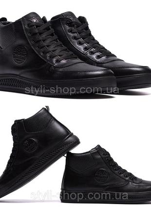 Чоловічі шкіряні зимові черевики timberland black, чоботи, кросівки зимові чорні, спортивні черевики