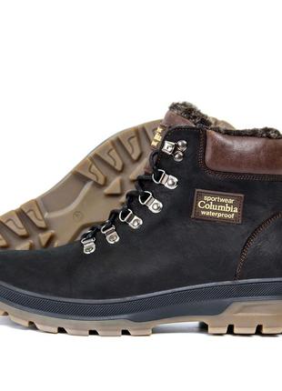 Чоловічі шкіряні зимові черевики columbia, чоботи, кросівки зимові чорні, спортивні черевики. чоловіче взуття2 фото