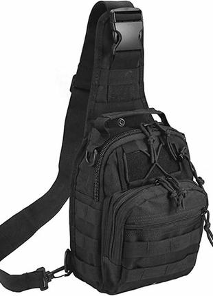 Качественная тактическая сумка, укрепленная мужская сумка, рюкзак тактическая слинг. цвет: черный8 фото