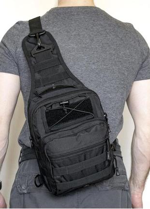 Качественная тактическая сумка, укрепленная мужская сумка, рюкзак тактическая слинг. цвет: черный9 фото