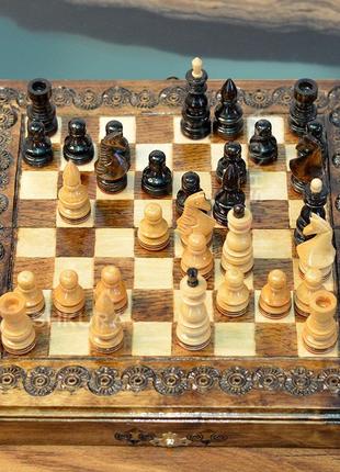 Деревянный набор - шахматы + нарды + шашки ручной работы, шахматы2 фото