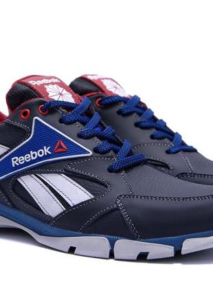 Чоловічі шкіряні кросівки reebok (рибок) street style blue, чоловічі спортивні туфлі сині, кеди повсякденні2 фото