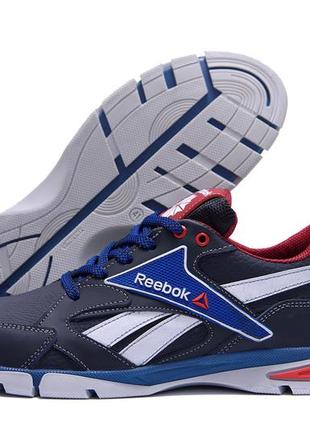 Мужские кожаные кроссовки reebok (рибок) street style blue, спортивные мужские туфли синие, кеды повседневные6 фото