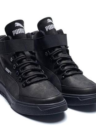 Чоловічі зимові шкіряні черевики puma (пума) black, кросівки, чоботи зимові чорні. чоловіче взуття2 фото