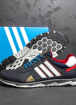 Мужские кожаные кроссовки adidas (адидас) tech flex blue, спортивные мужские туфли синие, кеды повседневные9 фото