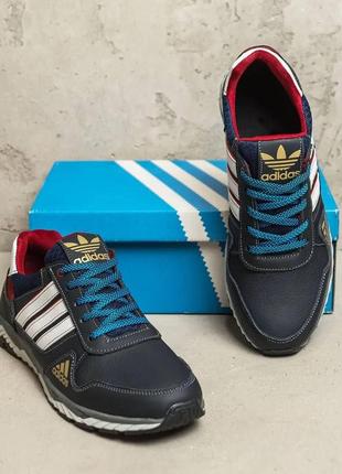 Чоловічі шкіряні кросівки adidas (адідас) tech flex blue, чоловічі спортивні туфлі сині, кеди повсякденні8 фото