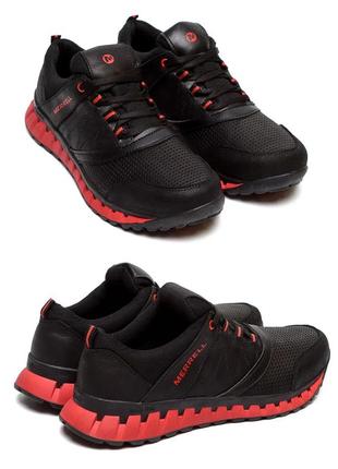 Чоловічі шкіряні кросівки, перфорація merrell (мерел) black, кеди чорні повсякденні. чоловіче взуття1 фото