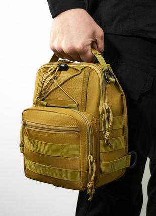 Качественная тактическая сумка, укрепленная мужская сумка, рюкзак тактическая слинг. цвет: койот5 фото