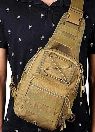 Качественная тактическая сумка, укрепленная мужская сумка, рюкзак тактическая слинг. цвет: койот6 фото