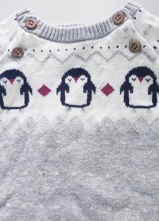 Mothercare бавовняний в'язаний светр кофтапінгвіни хлопчику дівчинці 3-6м 62-68см3 фото