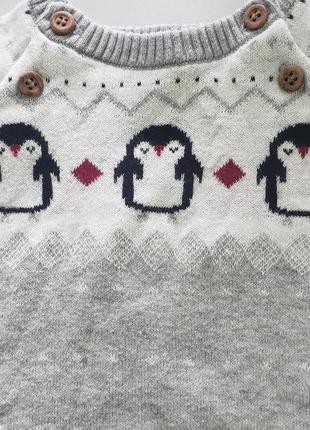 Mothercare бавовняний в'язаний светр кофтапінгвіни хлопчику дівчинці 3-6м 62-68см4 фото