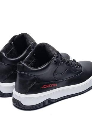 Мужские зимние кожаные кроссовки jordan black, ботинки джордан зимние спортивные черные, мужская зимняя обувь3 фото