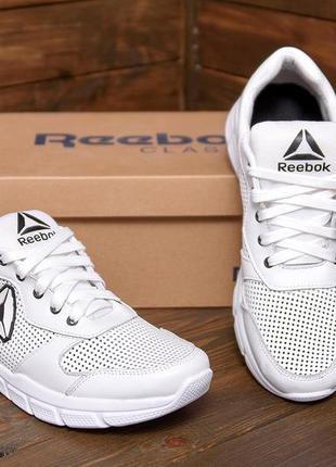 Чоловічі шкіряні літні кросівки, перфорація reebok (рибок) classic white, туфлі, кеди білі, літнє взуття8 фото