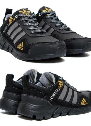 Чоловічі шкіряні кросівки adidas, адідас terrex black, чоловічі черевики, кеди повсякденні. чоловіче взуття