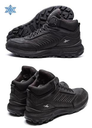 Чоловічі зимові шкіряні черевики reebok classic black, кросівки зимові рибок чорні, спортивні черевики