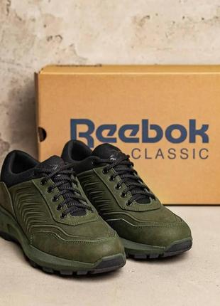 Мужские повседневные кожаные кроссовки reebok (рибок) classic green, мужские кеды, туфли хаки. мужская обувь7 фото