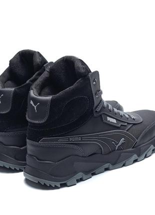 Чоловічі зимові шкіряні черевики puma (пума) black, кросівки, чоботи зимові чорні. чоловіче взуття3 фото