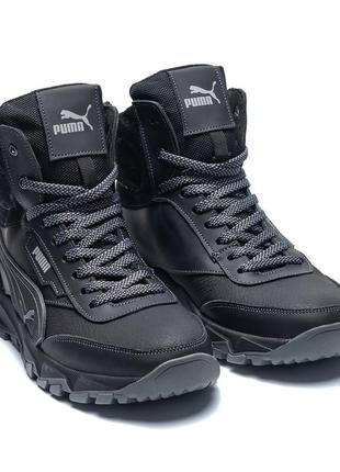 Чоловічі зимові шкіряні черевики puma (пума) black, кросівки, чоботи зимові чорні. чоловіче взуття2 фото