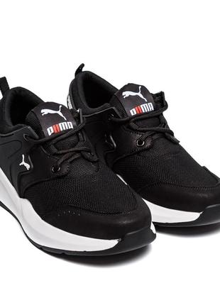 Мужские летние кроссовки сетка puma (пума) black, мужские туфли текстильные, кеды черные, мужская обувь2 фото