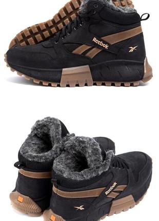 Мужские зимние кожаные ботинки reebok, сапоги, кроссовки зимние черные, спортивные ботинки. мужская обувь