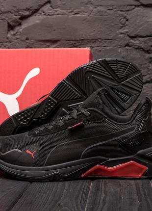 Мужские кроссовки сетка puma пума black, мужские туфли текстильные повседневные, кеды черные, мужская обувь7 фото